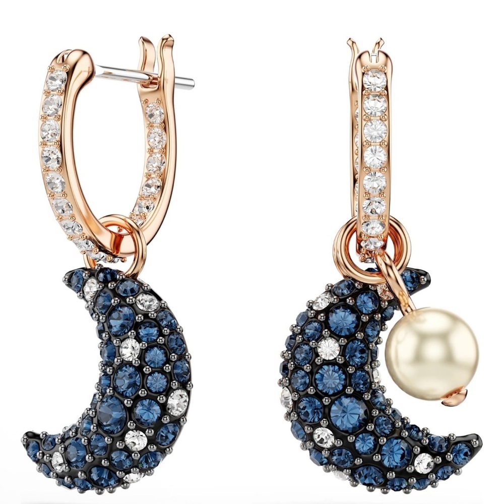 Swarovski Sublima Drop Earrings Asymmetrical Design, Moon, Rose Gold-Tone Plated